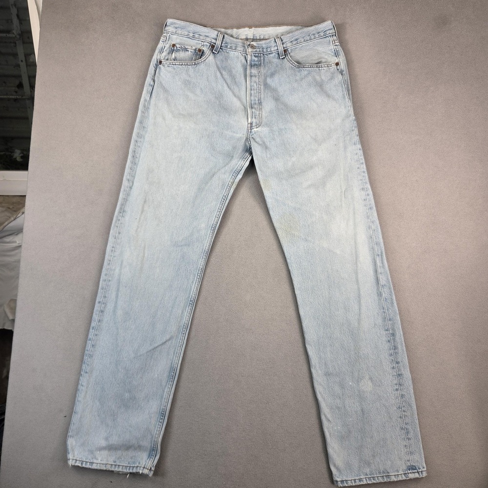 VTG Levis 501 Jeans Mens 38x34 (Fits 34x32) Light Wash Stains